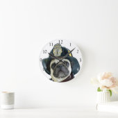 Fireman pug dog round clock runde wanduhr (Zuhause)