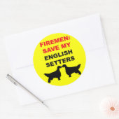 Fireman Rettete meine englischen Setters Runder Aufkleber (Umschlag)