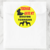 Fireman Rettete My Boston Terriers Runder Aufkleber (Tasche)