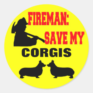 Fireman Rettete My Corgis Runder Aufkleber