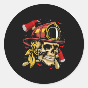 Fireman Skull Firefighter Skeleton Halloween Costu Runder Aufkleber