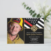 Fireman Thin Red Firefighter Foto Rentirement Einladung (Stehend Vorderseite)