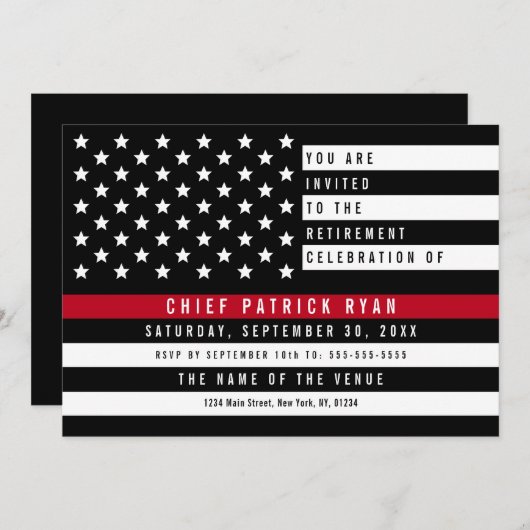 Fireman Thin Red Line American Flag Retirement Einladung (Vorne/Hinten)