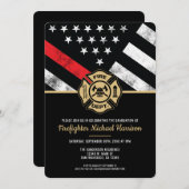 Fireman Thin Red Line Feuerwehrmann Abschluss Einladung (Vorne/Hinten)