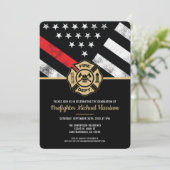 Fireman Thin Red Line Feuerwehrmann Abschluss Einladung (Stehend Vorderseite)