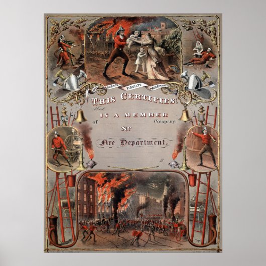 FIREMAN-Zertifikat Vintage Feuerwehr Poster (Vorne)