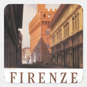 Firenze, Florenz, Palazzo Vecchio, Vintage Italien Quadratischer Aufkleber