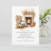 Fireplace | Cozy Fall Autumn Housewarming Party Einladung (Stehend Vorderseite)