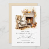 Fireplace | Cozy Fall Autumn Housewarming Party Einladung (Vorne/Hinten)