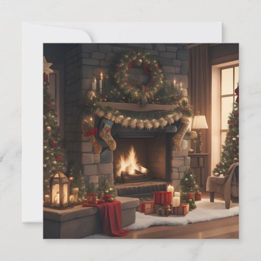 Fireplace Frohe Weihnachtskarte Feiertagskarte (Vorderseite)