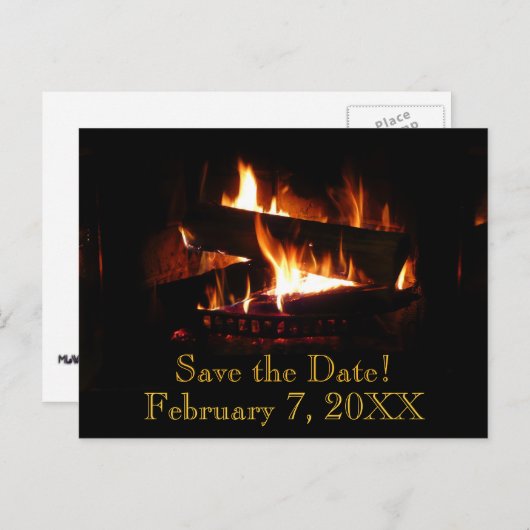 Fireplace Save the Date Postkarte (Vorne/Hinten)