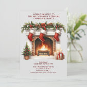 Fireplace-Strumpf präsentieren rotes Party Einladung (Stehend Vorderseite)