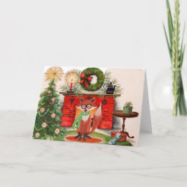 Fireplace und Fox-Weihnachtskarte Feiertagskarte