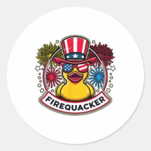Firequacker 4. Juli Gummiente USA-Flagge Runder Aufkleber