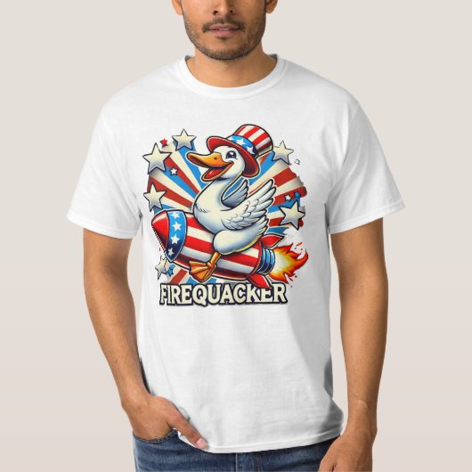 FIREQUACKER - Funny Patriotic Goose on a Rocket T- T-Shirt (Vorderseite)