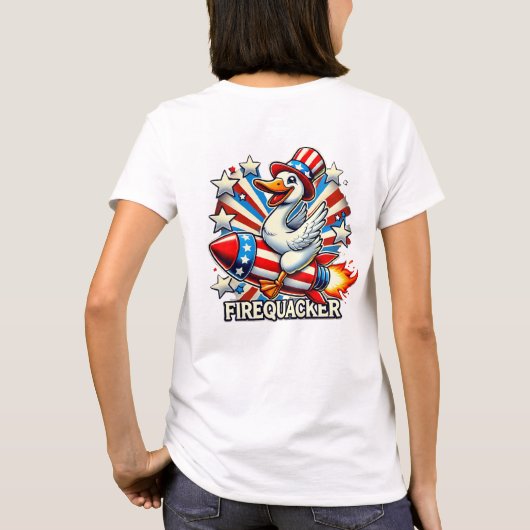 FIREQUACKER - Funny Patriotic Goose on a Rocket T- T-Shirt (Rückseite)