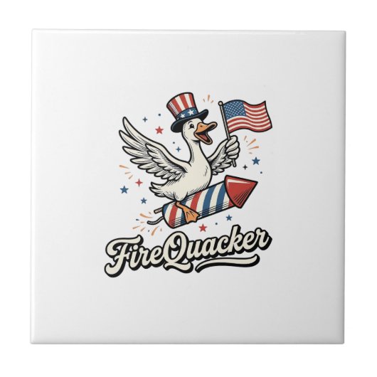 FireQuacker Patriotische Gans Vintage 4. Juli Deko Fliese (Vorderseite)