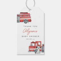 Fireruck Firefighter Baby Dusche Danke Tags