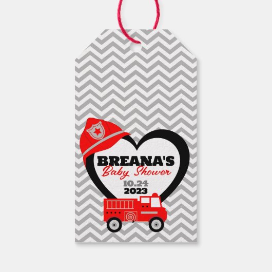 Fireruck Zickzack Baby Dusche Gefallen Geschenkanhänger (Rückseite)