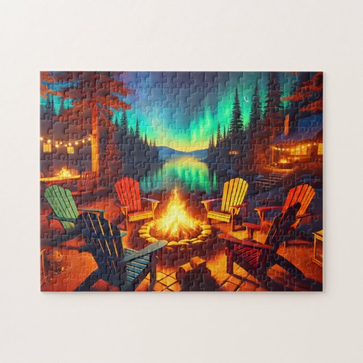 Fireside-Geschichten Adirondack-Stühle Lagerfeuer Puzzle (Horizontal)