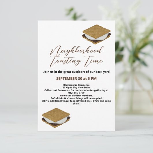 Fireside S'Mores Ansammlung Digitaler Download Einladung (Stehend Vorderseite)