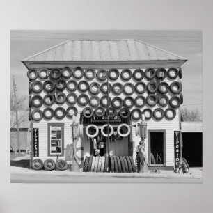 Firestone-Reifenshop, 1940. Vintage-Foto Poster