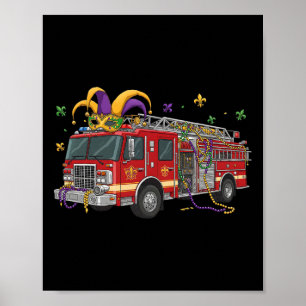 Firetruck Alligator Crocodile Mardi Gras Boys Mens Poster