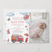 Firetruck Birthday Invite With Photo Einladung (Vorderseite)