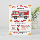 Firetruck Birthday Party for boy Einladung (Stehend Vorderseite)