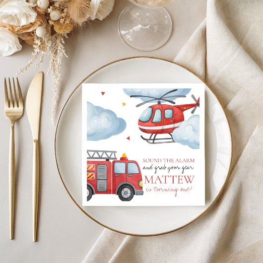 Firetruck Birthday Party Napkin Serviette