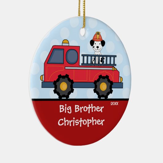 Firetruck-Bruder-Weihnachtsverzierung Keramik Ornament (Rechts)