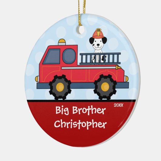 Firetruck-Bruder-Weihnachtsverzierung Keramik Ornament (Links)