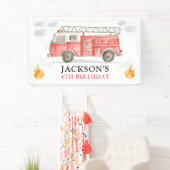 Firetruck Calling All Firefigthers Boy Birthday Banner (Insitu)