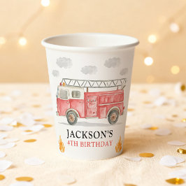Firetruck Calling All Firefigthers Boy Birthday Pappbecher