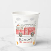 Firetruck Calling All Firefigthers Boy Birthday Pappbecher (Rückseite)