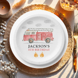 Firetruck Calling All Firefigthers Boy Birthday Pappteller