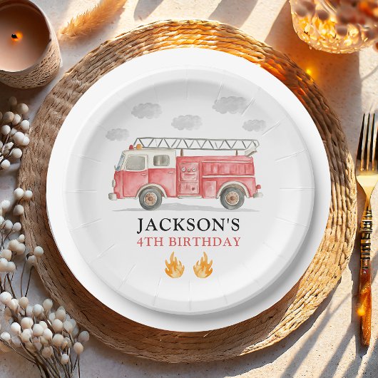 Firetruck Calling All Firefigthers Boy Birthday Pappteller