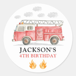 Firetruck Calling All Firefigthers Boy Birthday Runder Aufkleber