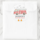 Firetruck Calling All Firefigthers Boy Birthday Runder Aufkleber (Tasche)