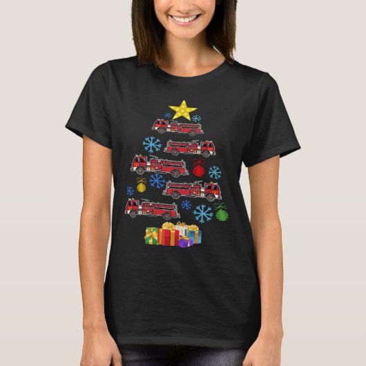 Firetruck Christmas Tree Xmas Firefighter Fireman T-Shirt (Vorderseite)