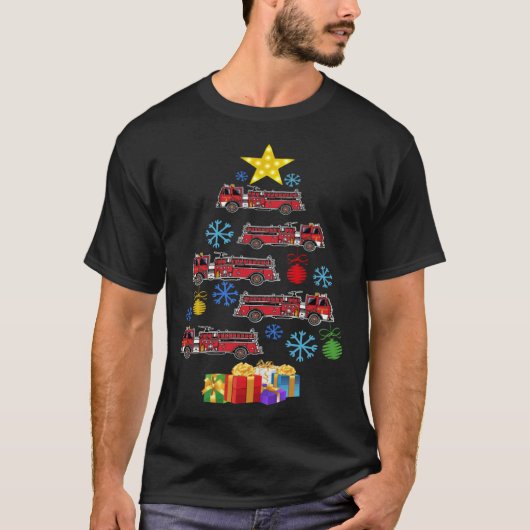 Firetruck Christmas Tree Xmas Firefighter Fireman  T-Shirt (Vorderseite)