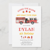 Firetruck Firefighter Kids Birthday Invitation Einladung (Vorderseite)