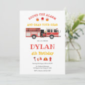 Firetruck Firefighter Kids Birthday Invitation Einladung (Stehend Vorderseite)