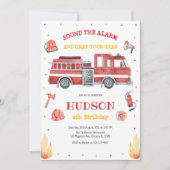 Firetruck Firefighter Kids Birthday Invitation Einladung (Vorderseite)