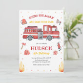 Firetruck Firefighter Kids Birthday Invitation Einladung (Stehend Vorderseite)