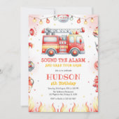 Firetruck Firefighter Kids Birthday Invitation Einladung (Vorderseite)