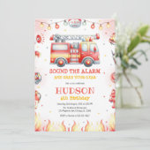Firetruck Firefighter Kids Birthday Invitation Einladung (Stehend Vorderseite)