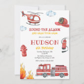 Firetruck Firefighter Kids Birthday Invitation Einladung (Vorderseite)