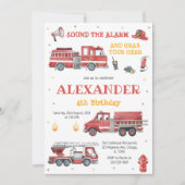Firetruck Firefighter Kids Birthday Invitation Einladung (Vorderseite)