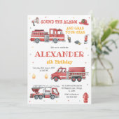 Firetruck Firefighter Kids Birthday Invitation Einladung (Stehend Vorderseite)